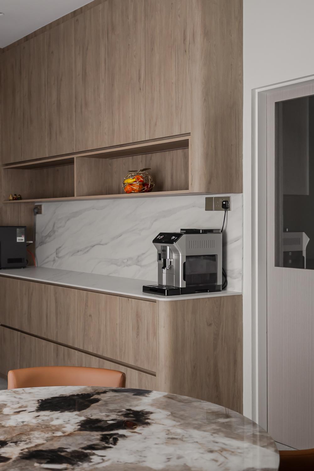 Modern Pantry with Kitchen Island and Console Table