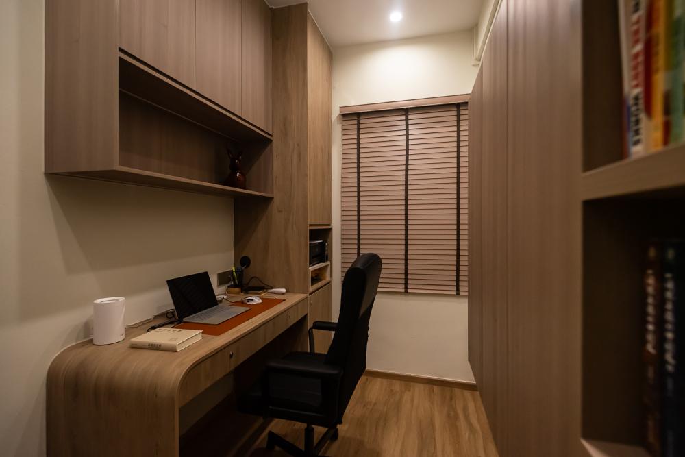 Modern Study with Wall Shelves and Lighting
