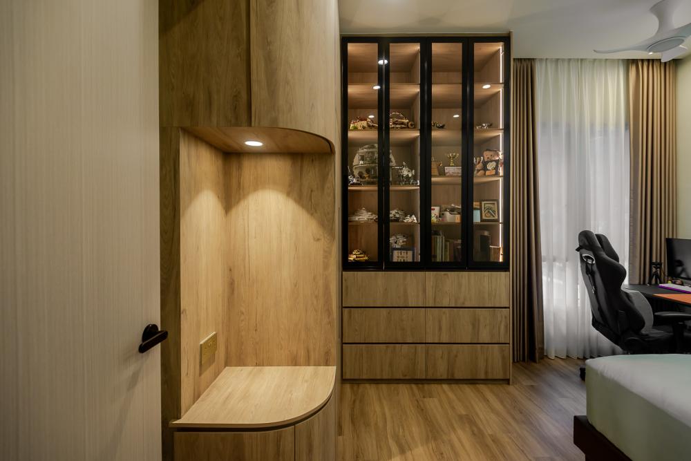 Modern Bedroom with Drop Ceiling and Ceiling Light
