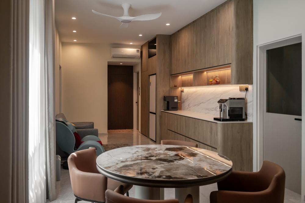 Modern Pantry with Kitchen Island and Console Table