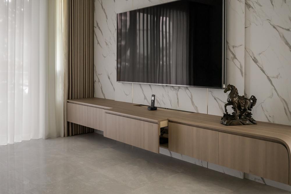 Modern Living Room with Cement Floor and Granite Floor