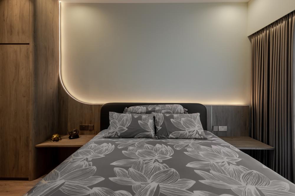 Modern Bedroom with Homogeneous Tiles and Herringbone Tiling