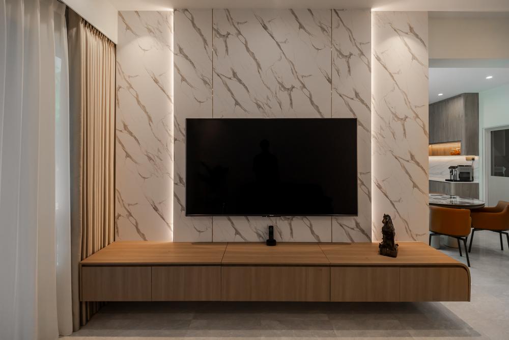 Modern Living Room with Herringbone Tiling and Parquet Floor