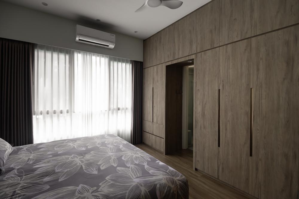 Modern Bedroom with Homogeneous Tiles and Herringbone Tiling
