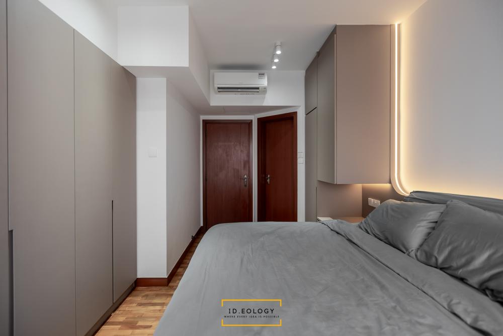 Contemporary Bedroom with Homogeneous Tiles and Herringbone Tiling