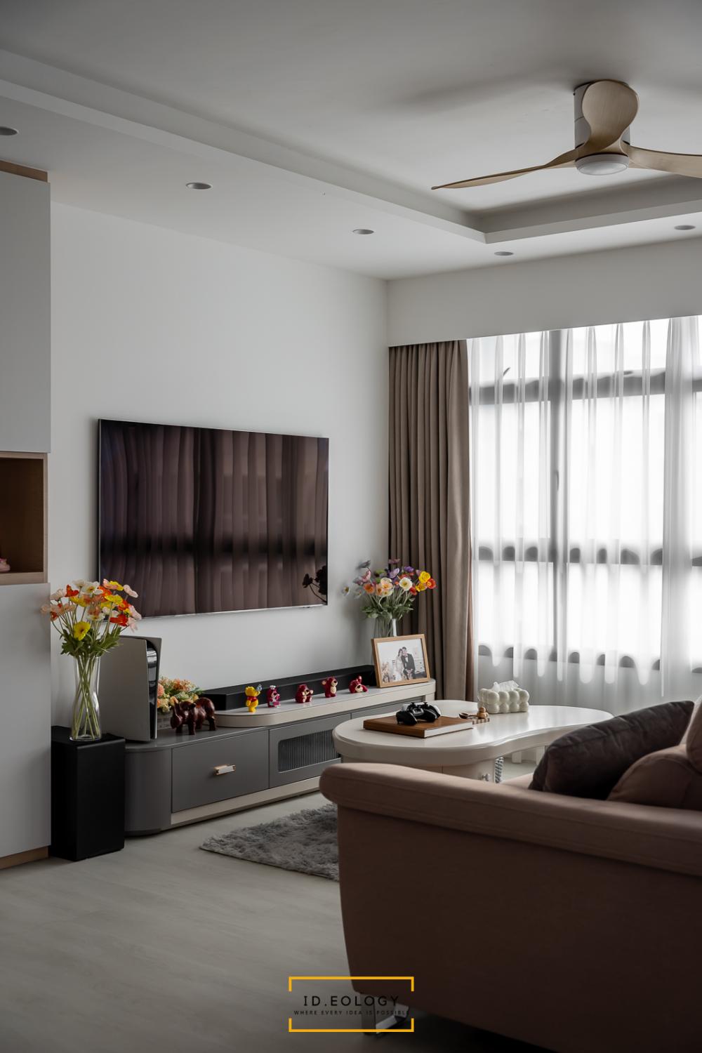 Contemporary Living Room with Herringbone Tiling and Parquet Floor