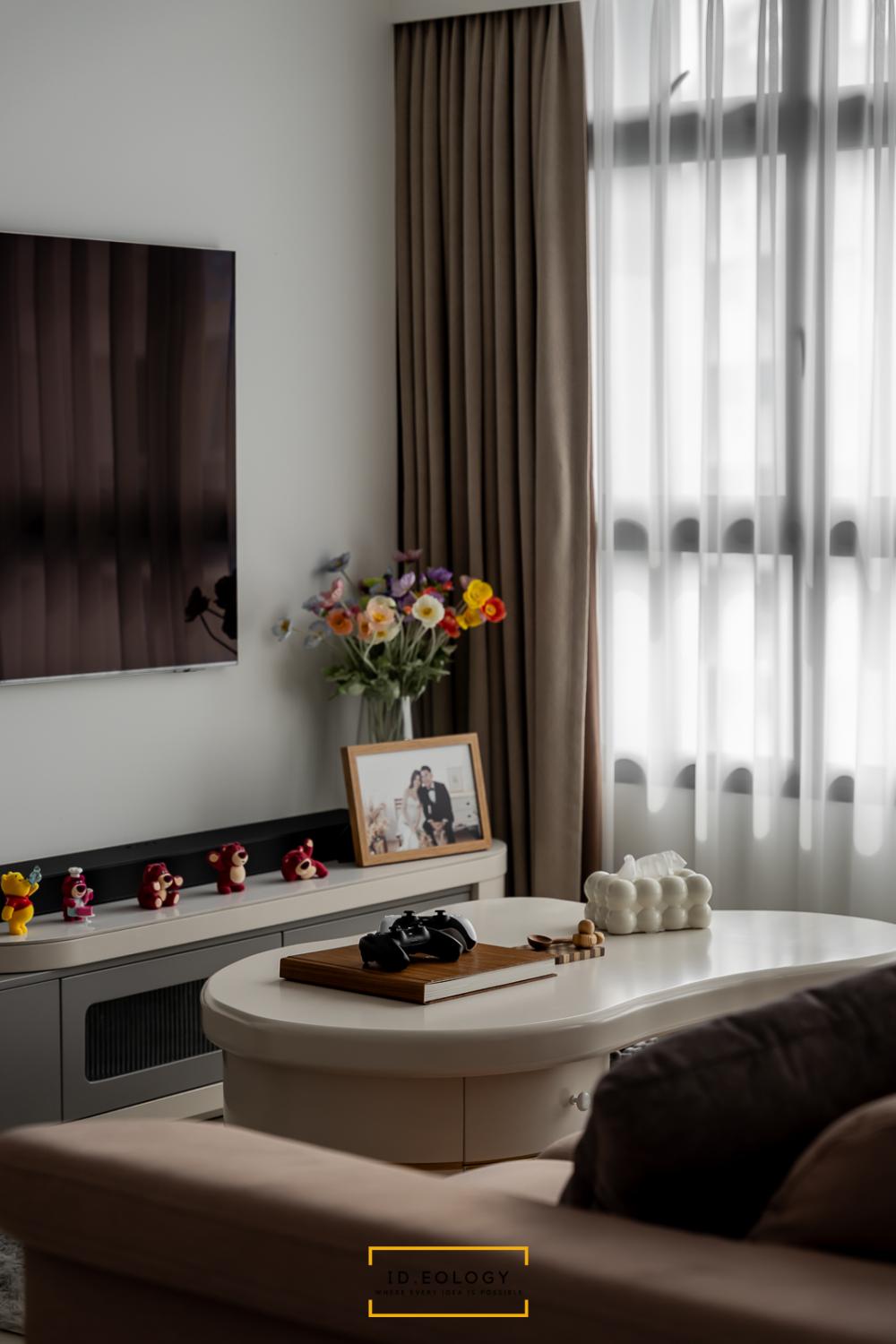 Contemporary Living Room with Roller Blinds and Sofa
