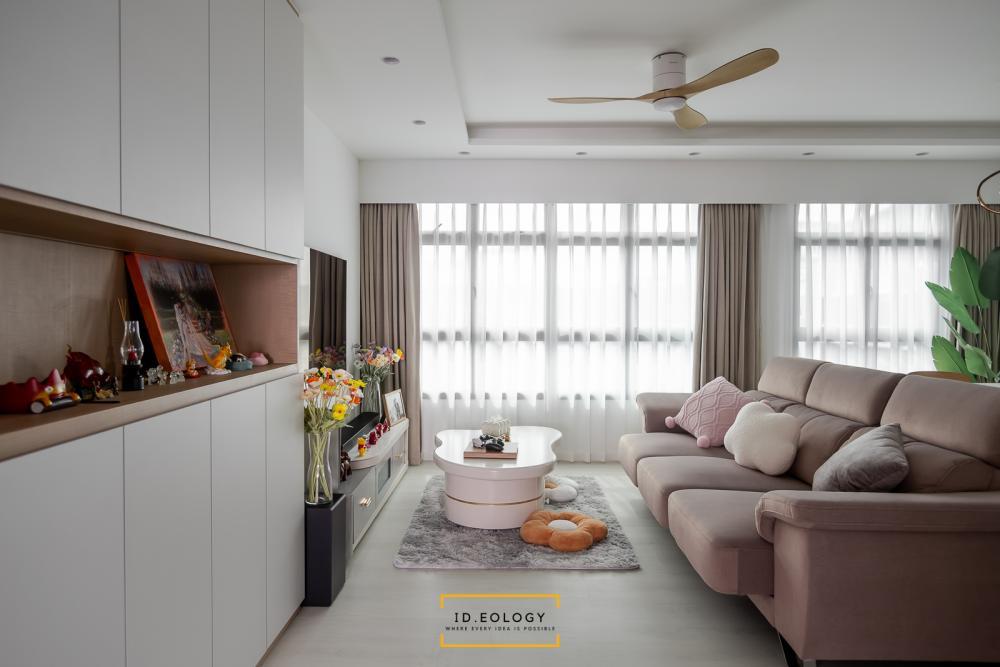 Contemporary Living Room with Cove Lighting and Roller Blinds