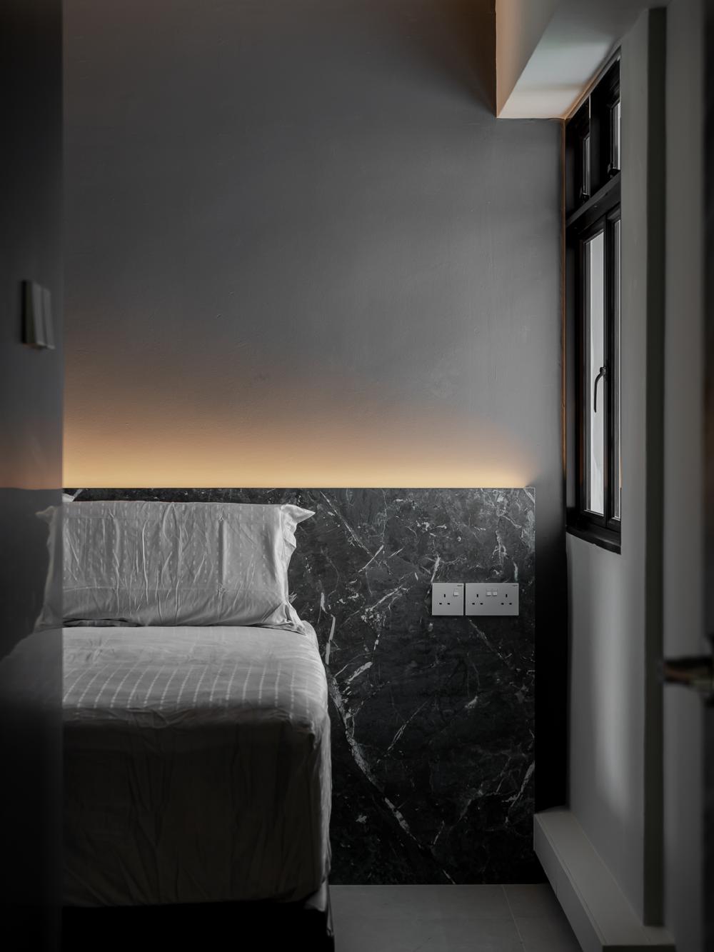 Industrial Bedroom with Drop Ceiling and Ceiling Light