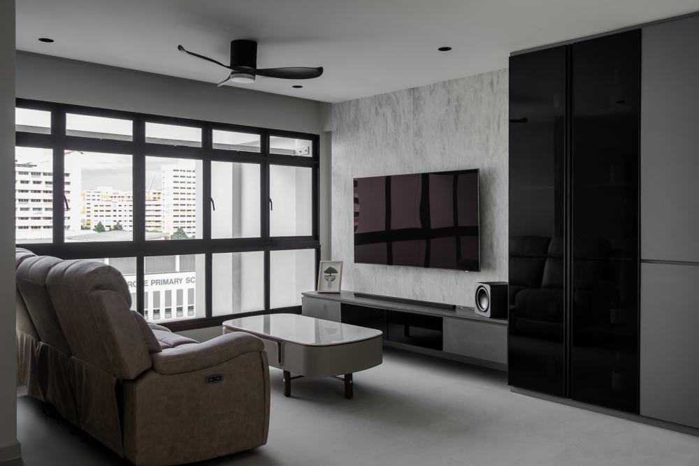 Industrial Living Room with Herringbone Tiling and Parquet Floor