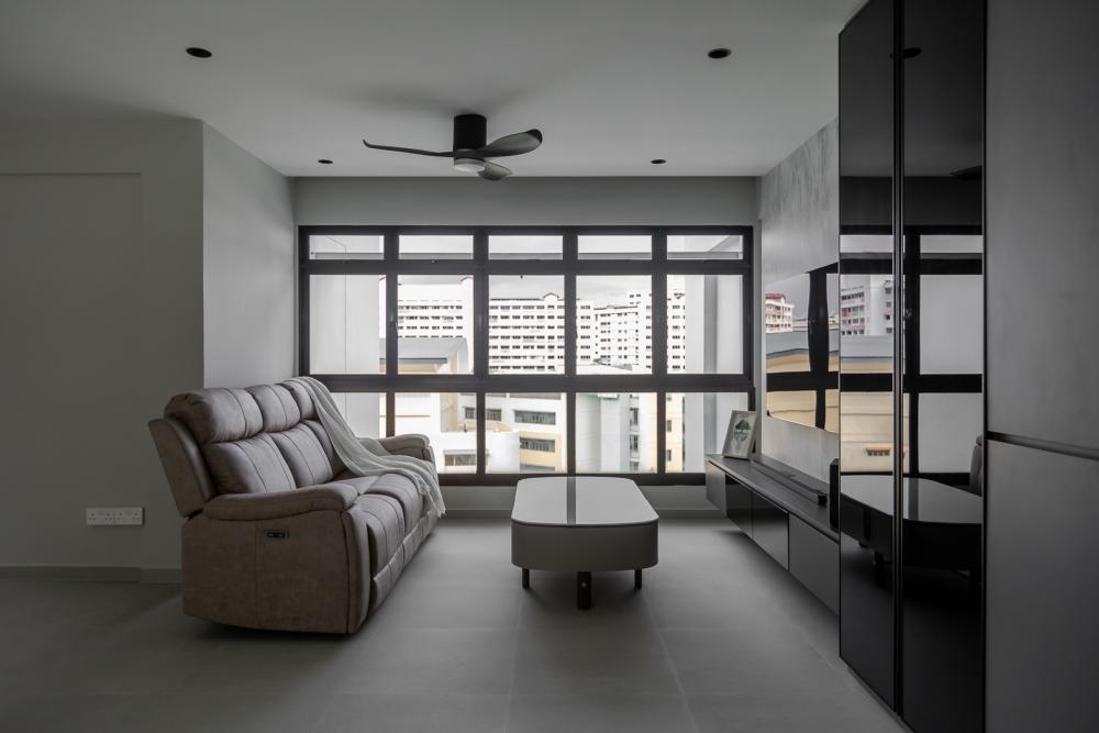 Industrial Living Room with TV Console and Feature Wall
