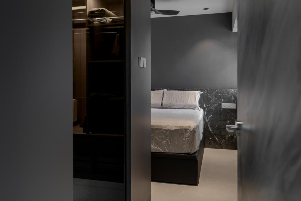 Industrial Bedroom with Granite Floor and Marble Floor