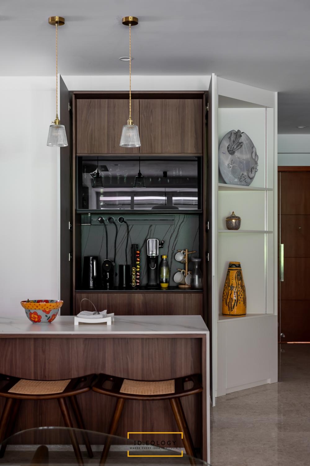 Contemporary Pantry with Kitchen Island and Console Table