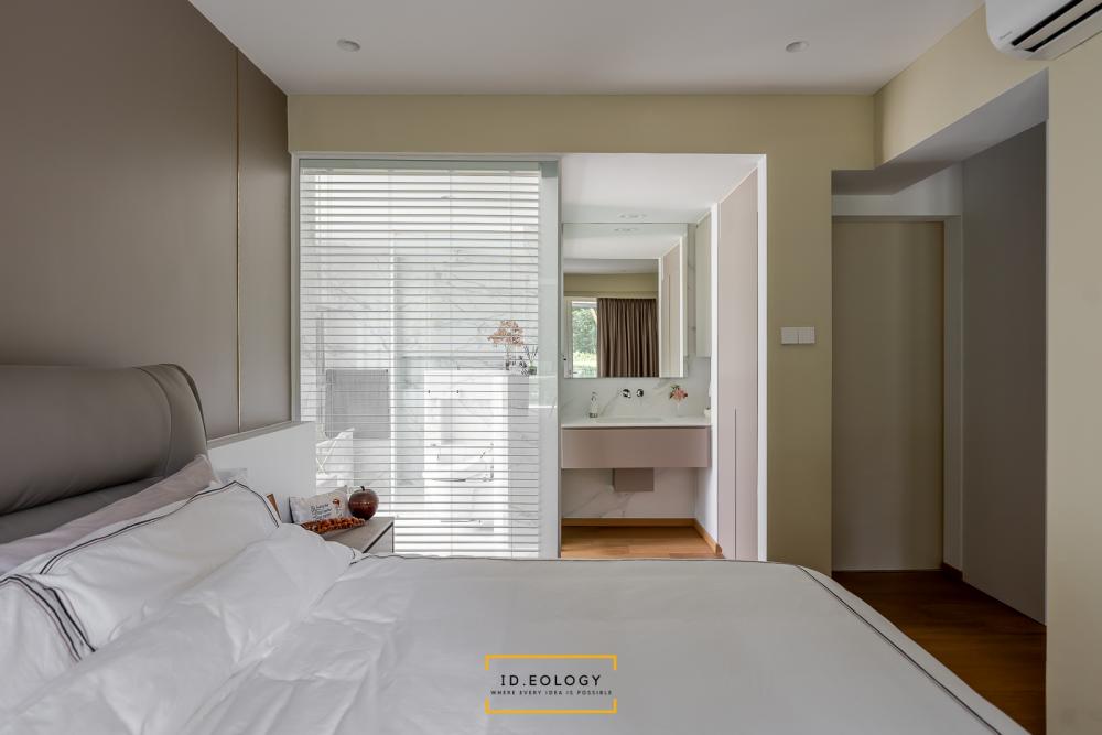Contemporary Bedroom with Drop Light and Bay Window