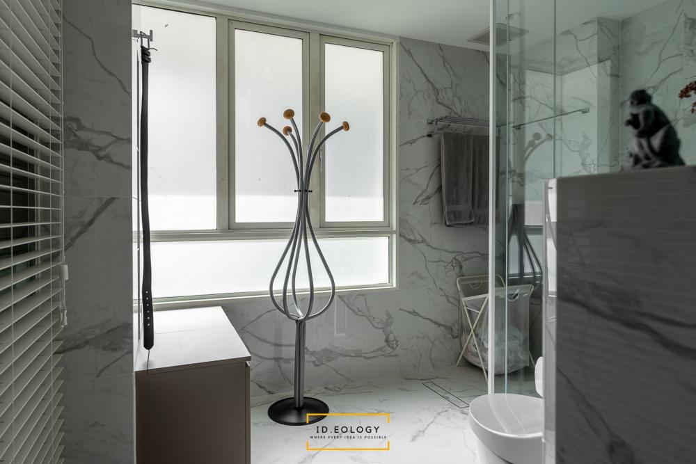 Contemporary Bathroom with Marble Floor and Wood Flooring