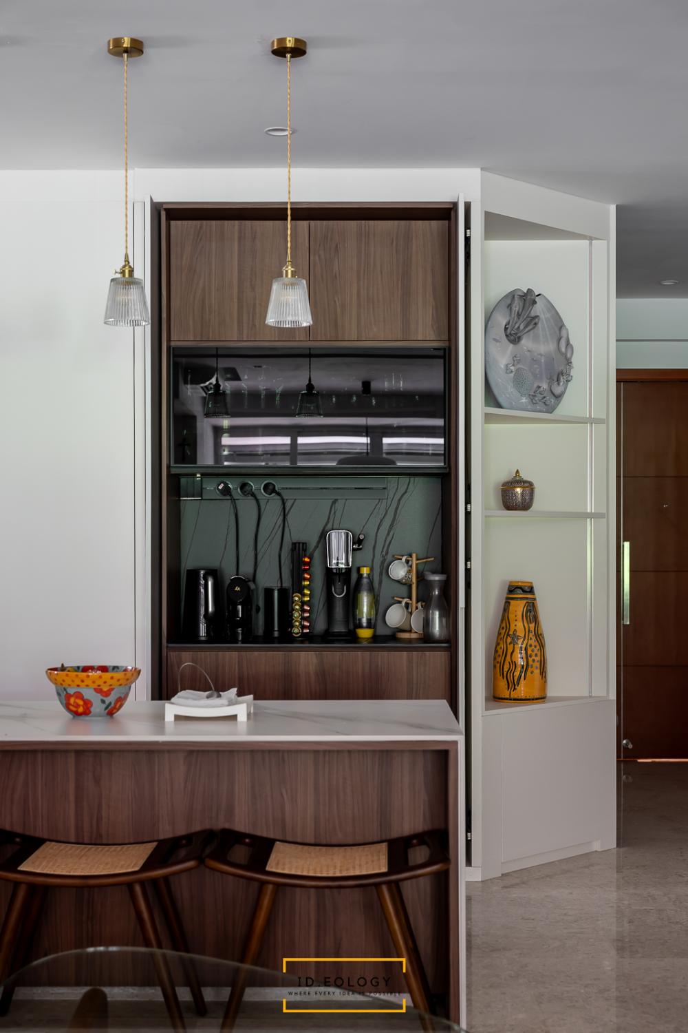 Contemporary Pantry with Kitchen Island and Console Table