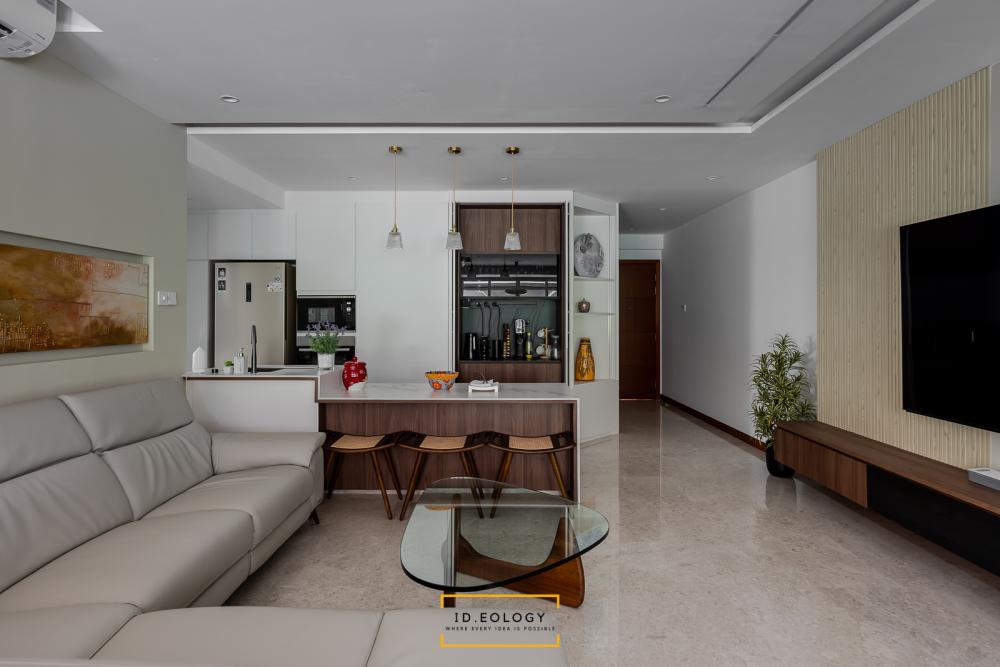 Contemporary Living Room with Cove Lighting and Roller Blinds