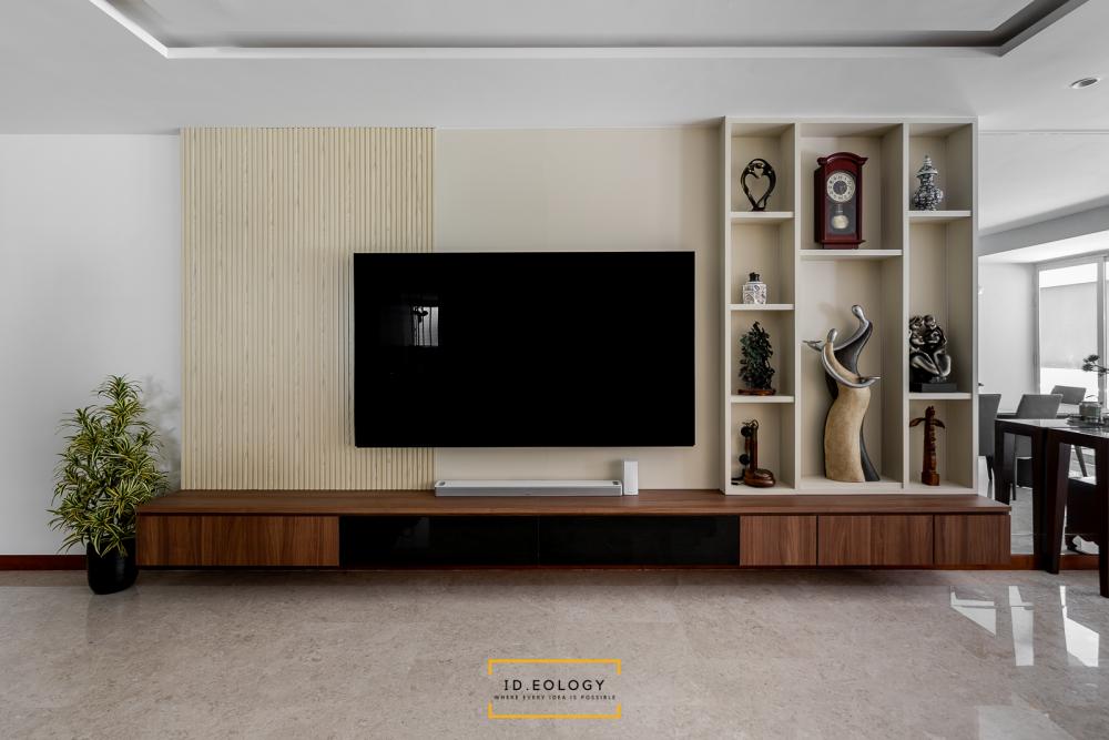 Contemporary Living Room with TV Console and Feature Wall