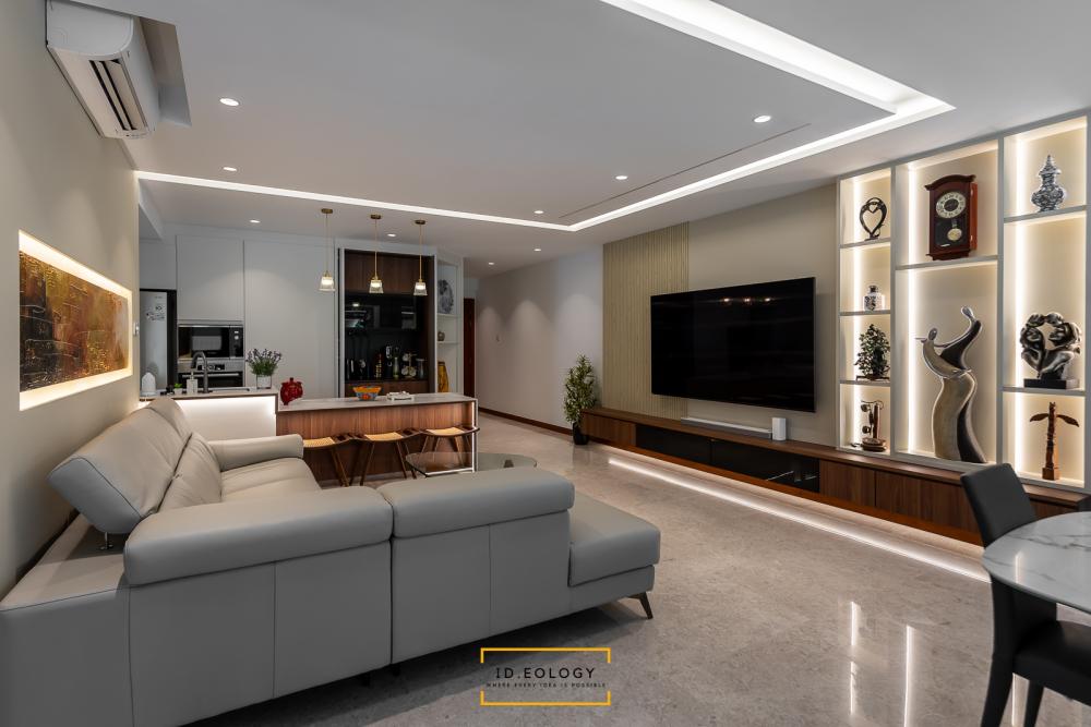 Contemporary Living Room with Granite Floor and Marble Floor