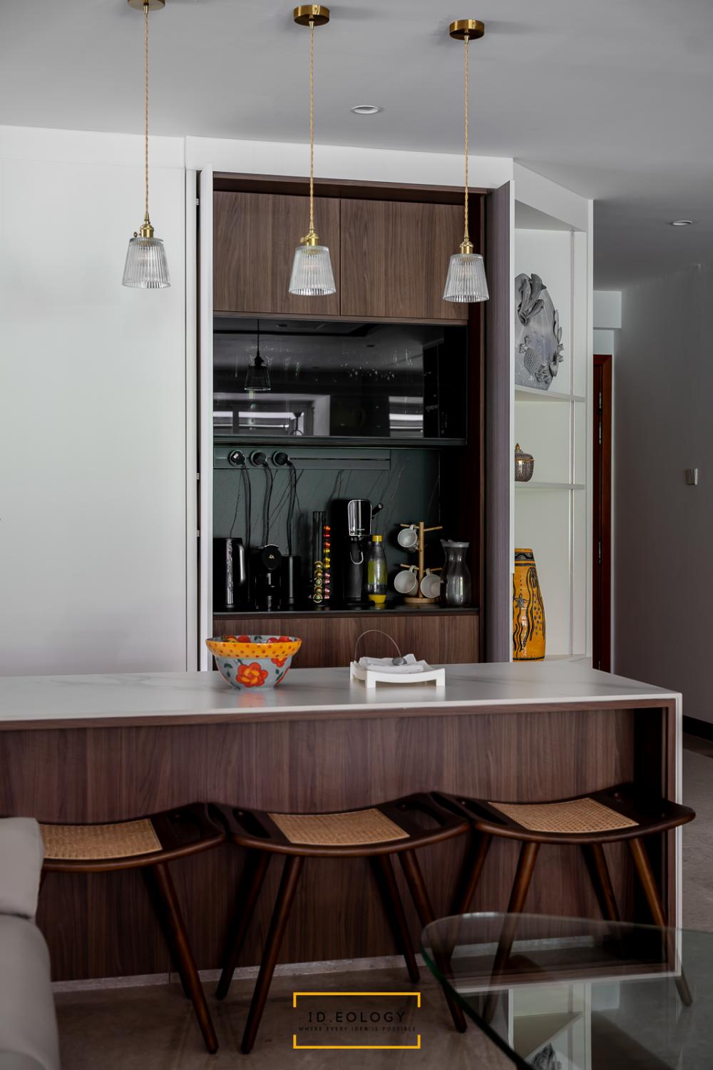 Contemporary Pantry with Kitchen Island and Console Table