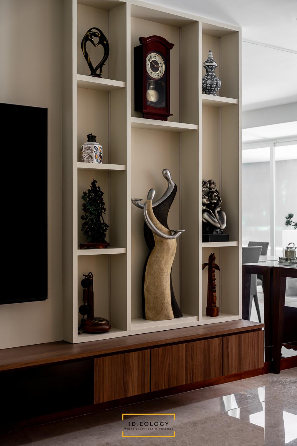 Contemporary Living Room with Homogeneous Tiles and Herringbone Tiling