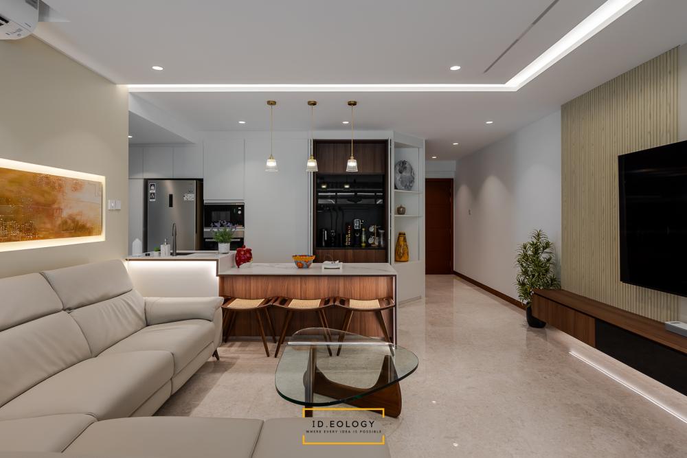 Contemporary Living Room with Cove Lighting and Roller Blinds