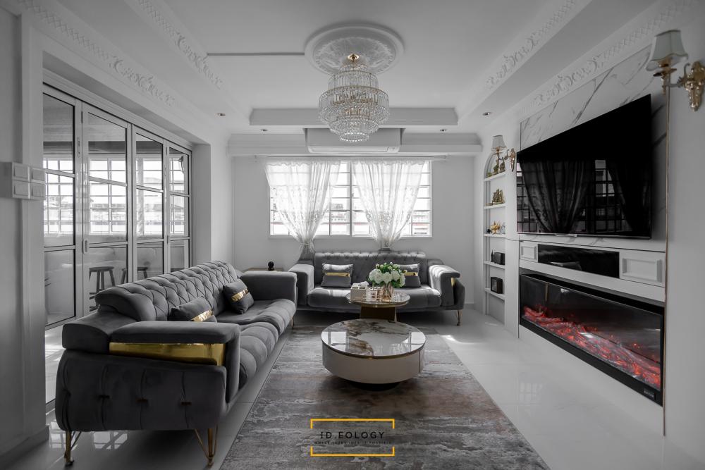 Country Living Room with Cement Floor and Cove Lighting