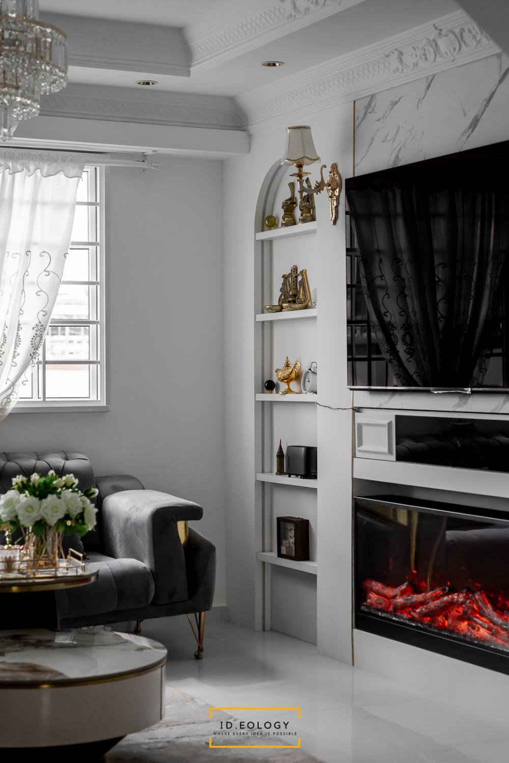 Country Living Room with TV Console and Feature Wall