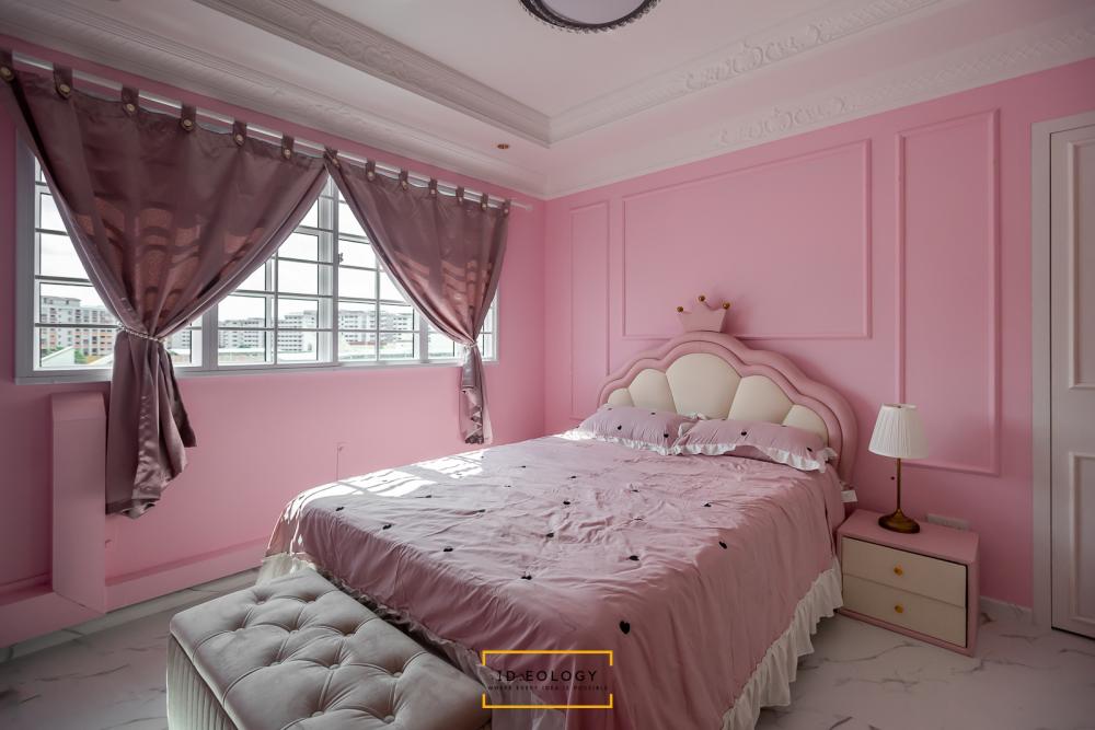 Country Bedroom with Wood Flooring and Drop Ceiling