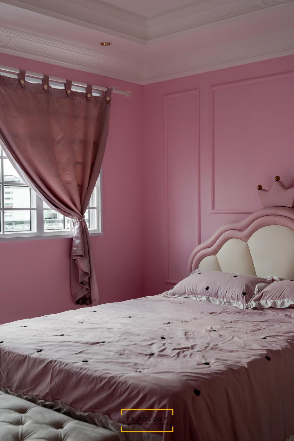 Country Bedroom with Ceiling Light and Built-in Bed