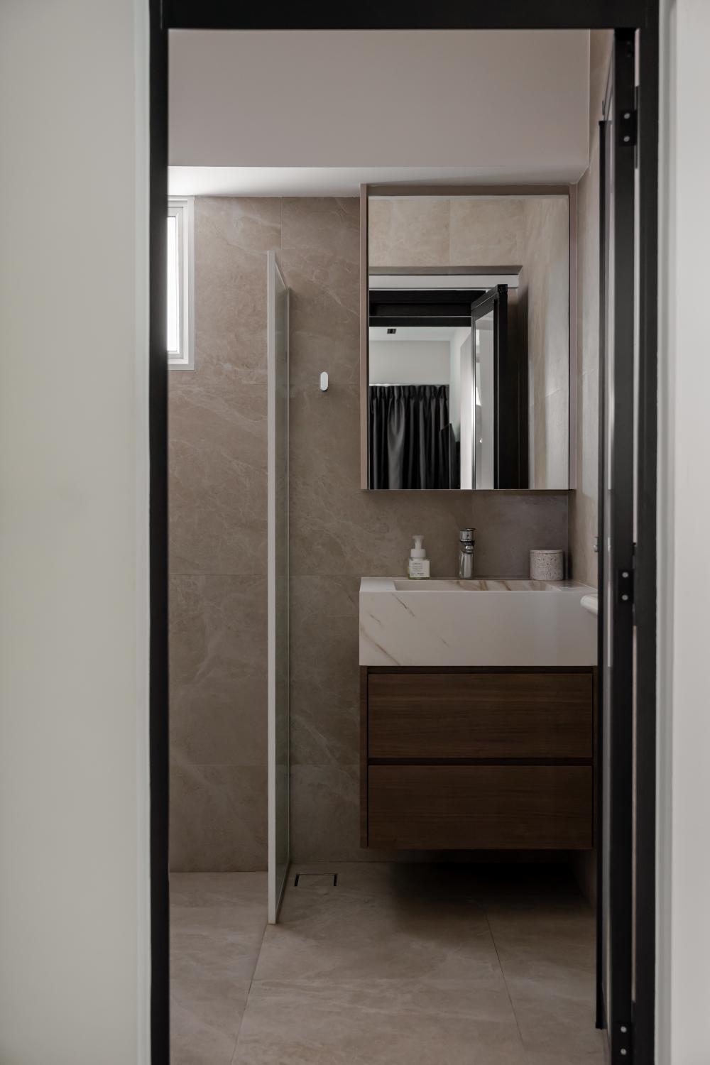 Minimalist Bathroom with Mirror and Bathroom Mirrors