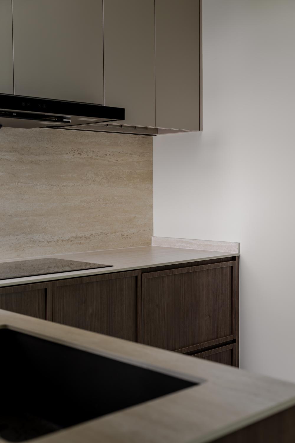 Minimalist Kitchen with Countertop and Vinyl Flooring