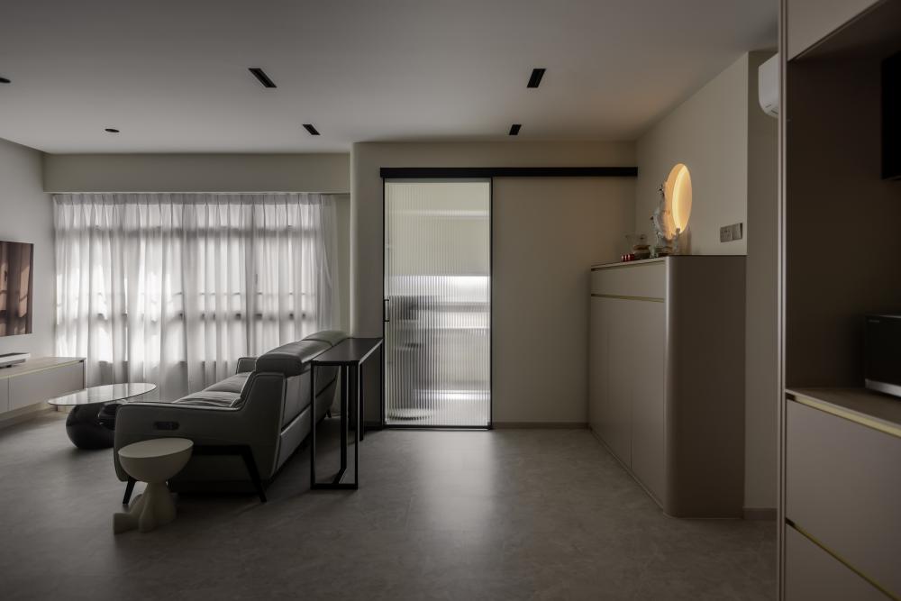 Minimalist Study with Storage Cabinets and Lighting