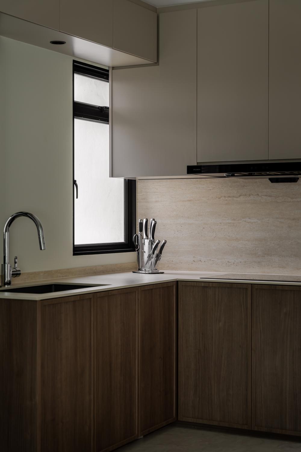 Minimalist Kitchen with Countertop and Vinyl Flooring