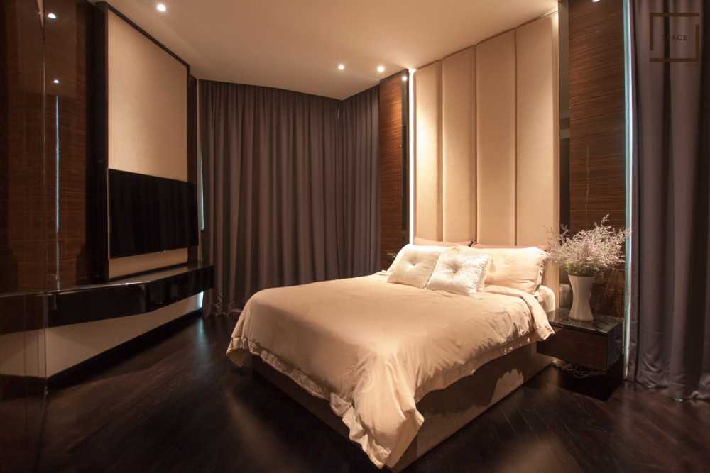 Modern Bedroom with Parquet Floor and Ceiling Light