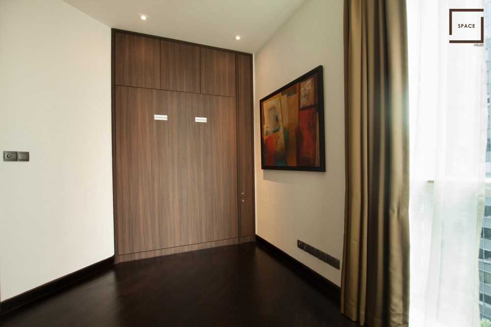Modern Bedroom with Parquet Floor and Ceiling Light