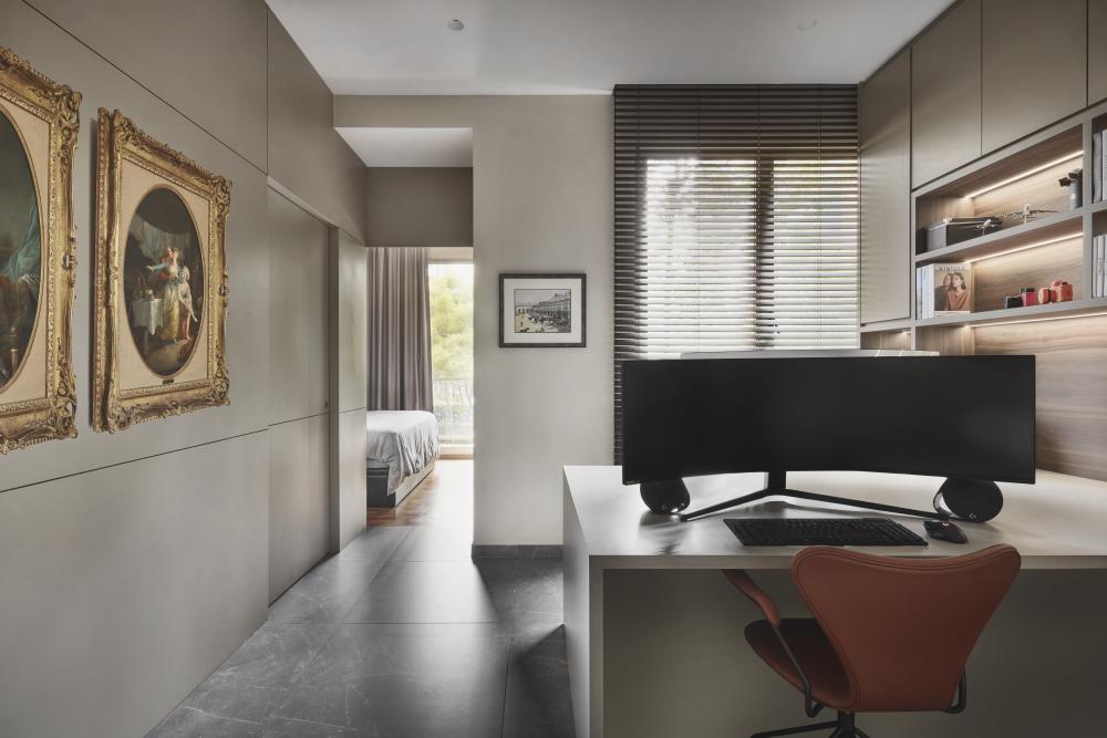 Contemporary Study with Bookshelf and Drop Ceiling