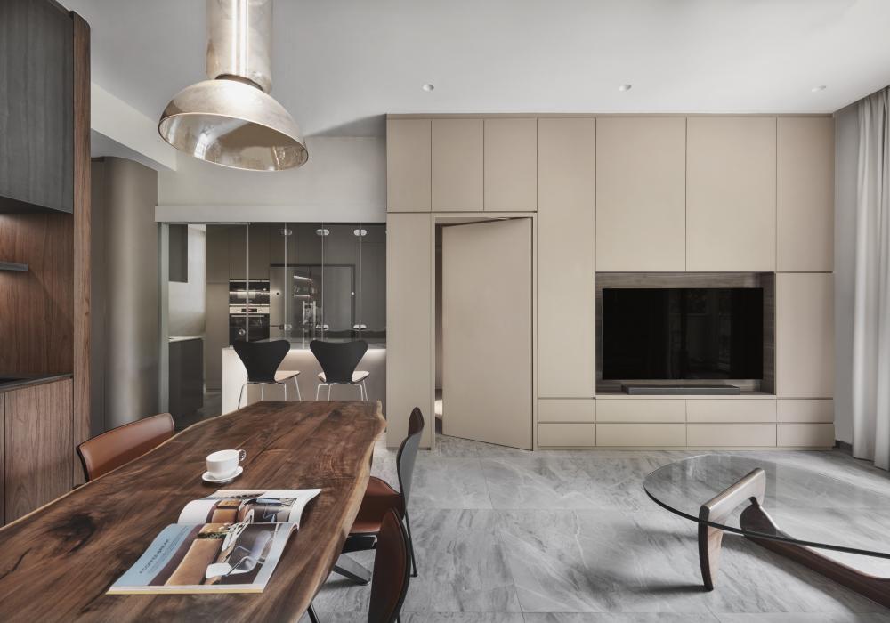 Contemporary Living Room with TV Console and Feature Wall