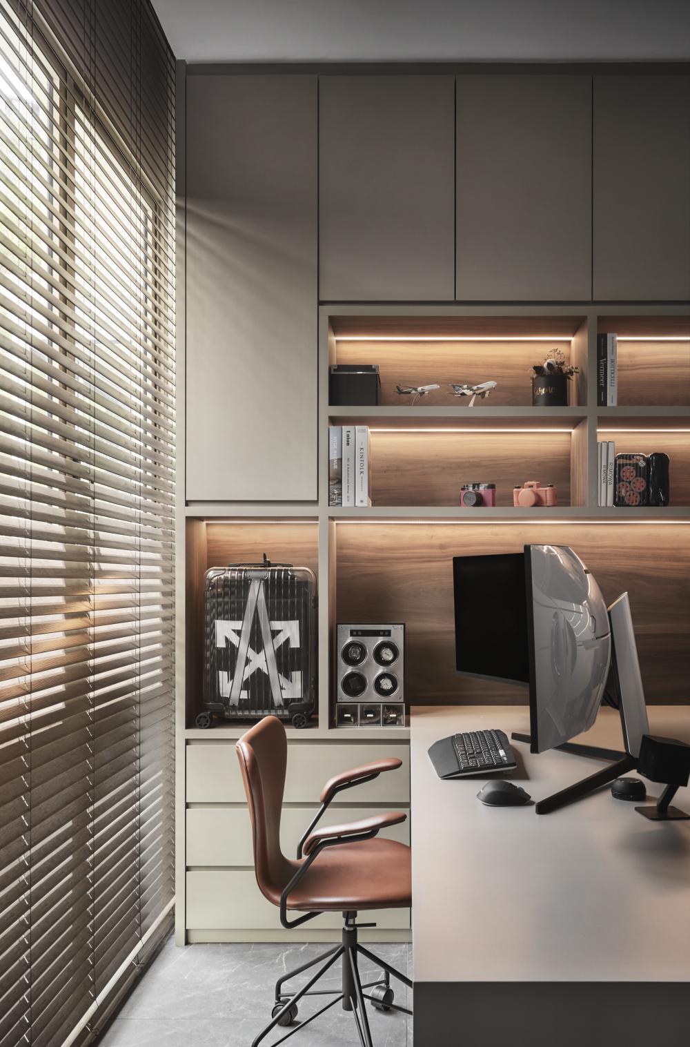 Contemporary Study with Bookshelf and Storage Cabinets