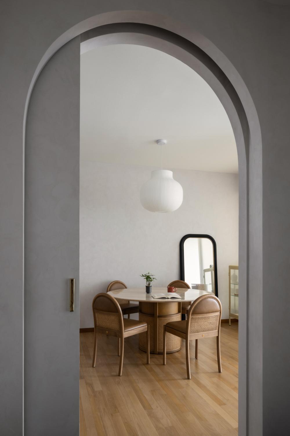 Transitional Dining Room with Drop Light and Ceiling Light