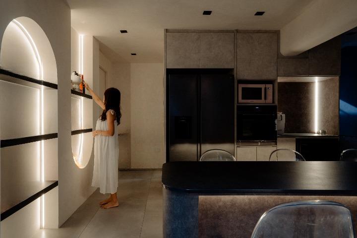 Industrial Kitchen with Countertop and Open Kitchen