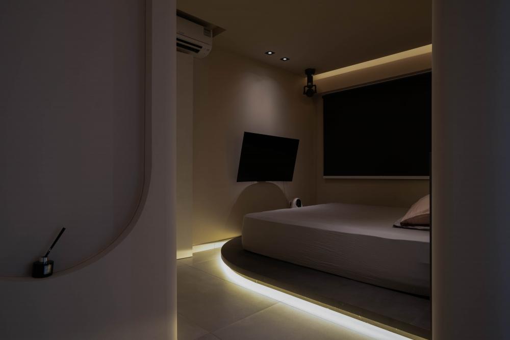 Industrial Bedroom with Platform Bed and Built-in Bed