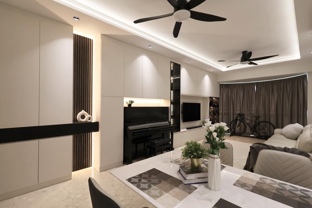 Minimalist Living Room with TV Console and Ceiling Light