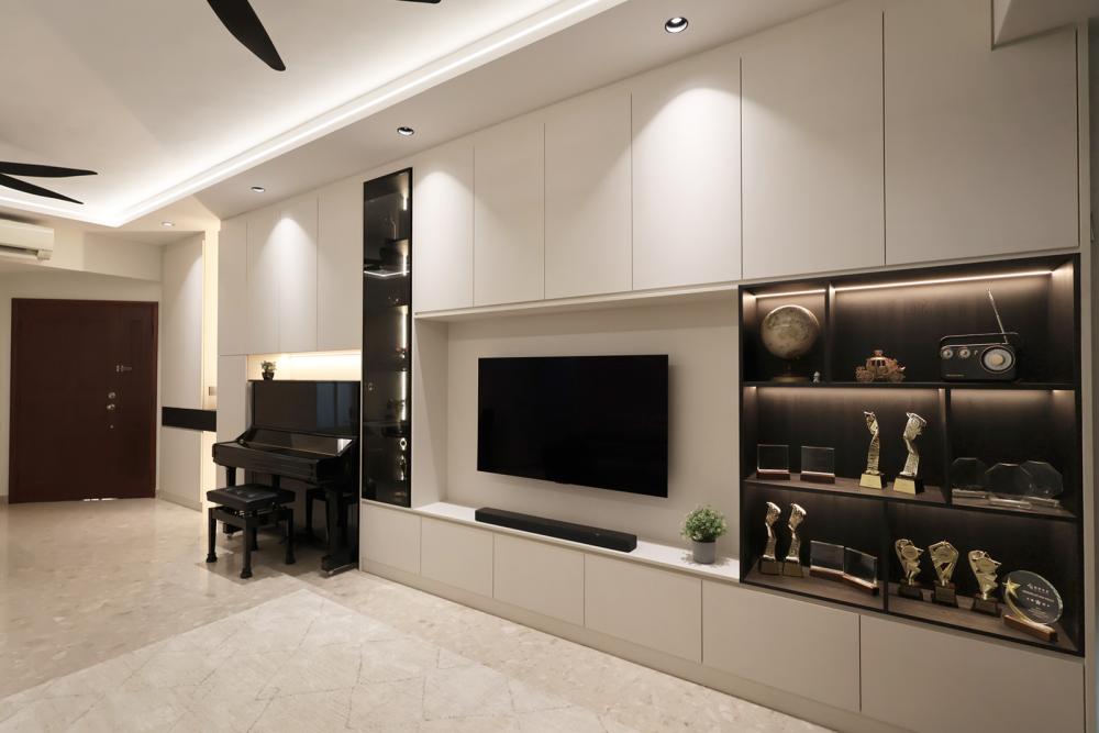 Minimalist Living Room with TV Console and Feature Wall