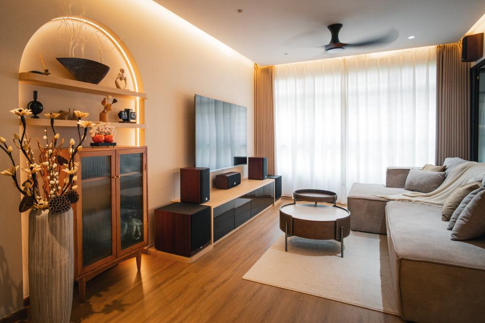 Scandinavian Living Room with TV Console and TV