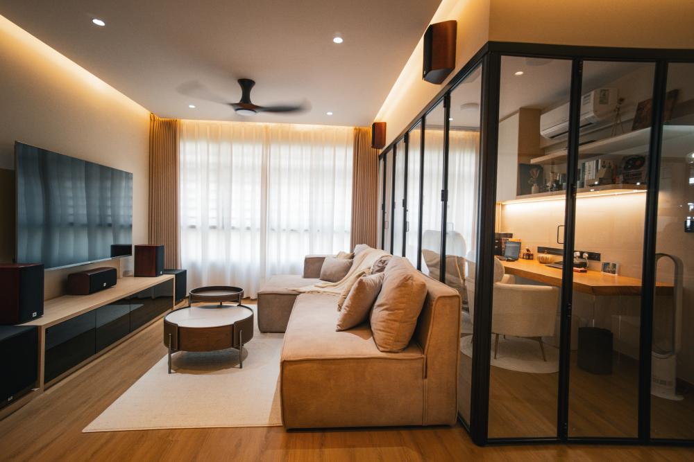 Scandinavian Study with Ceiling Light and Lighting