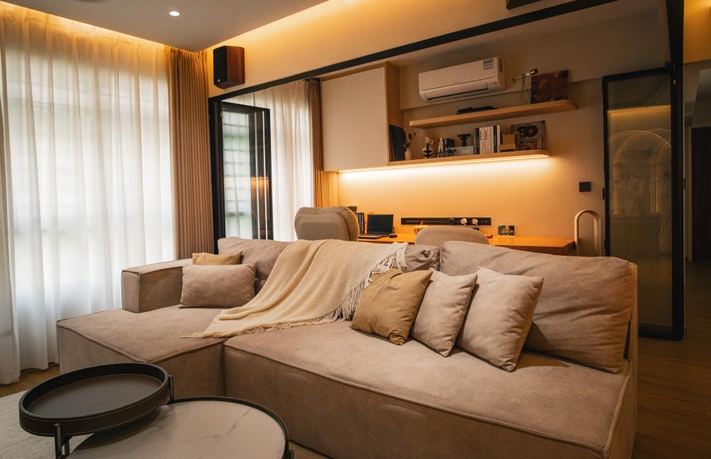 Scandinavian Study with Bookshelf and Sofa