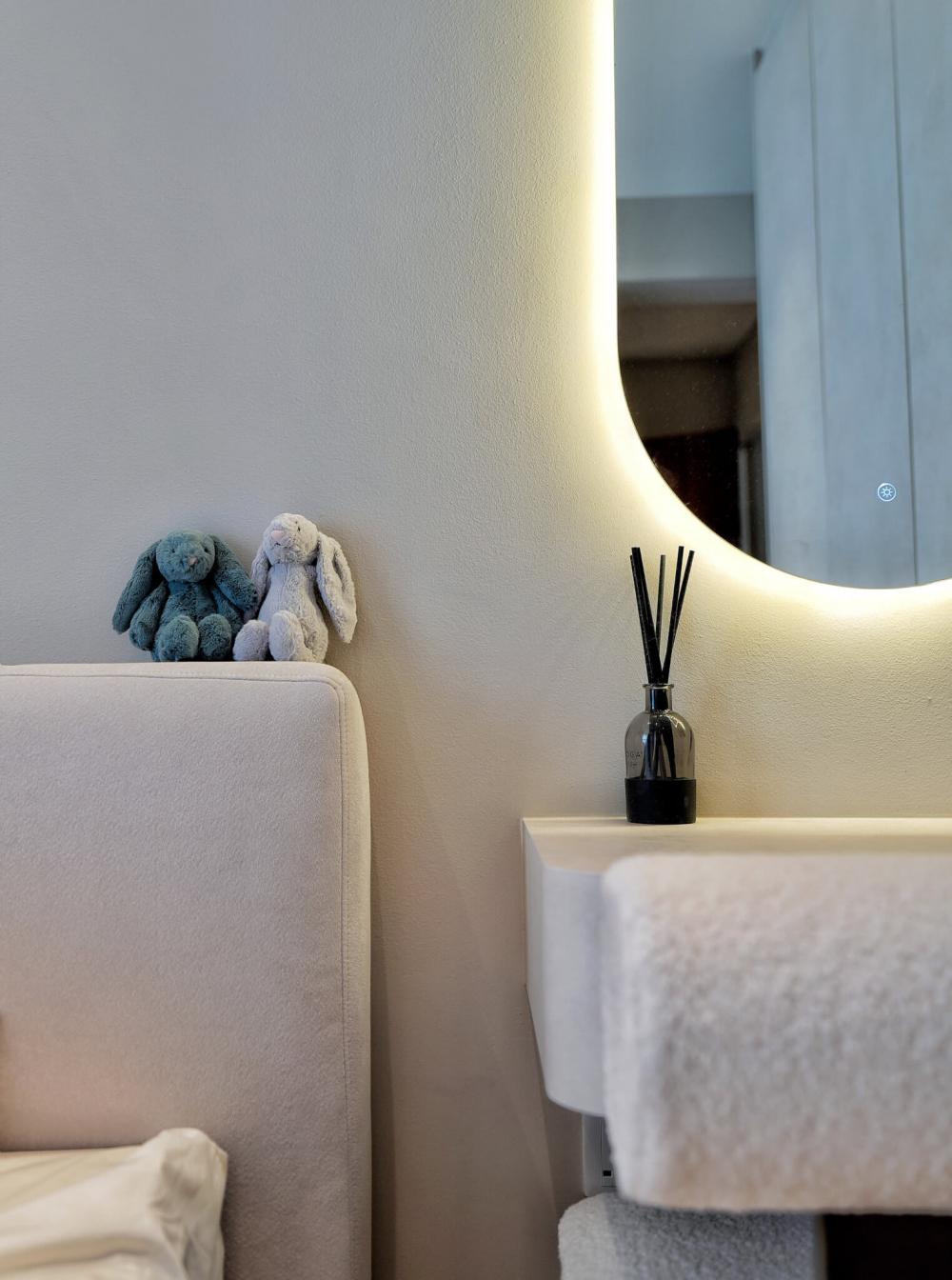 Scandinavian Bedroom with Drop Light and Lighting