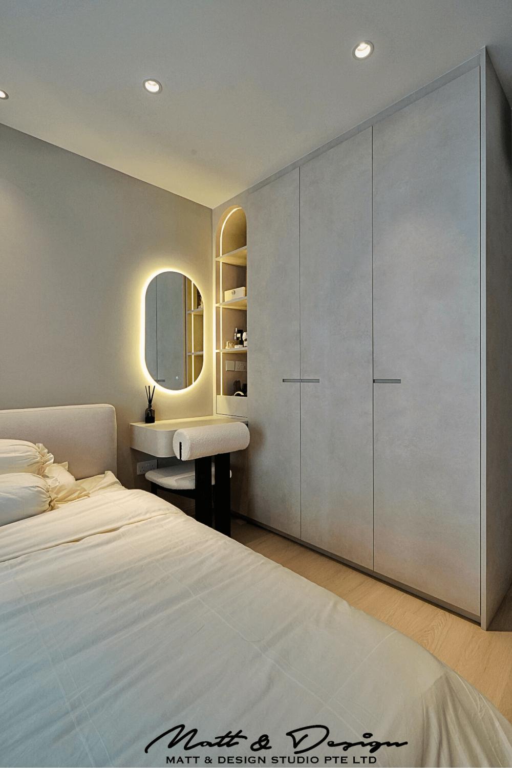 Scandinavian Bedroom with Granite Floor and Flooring