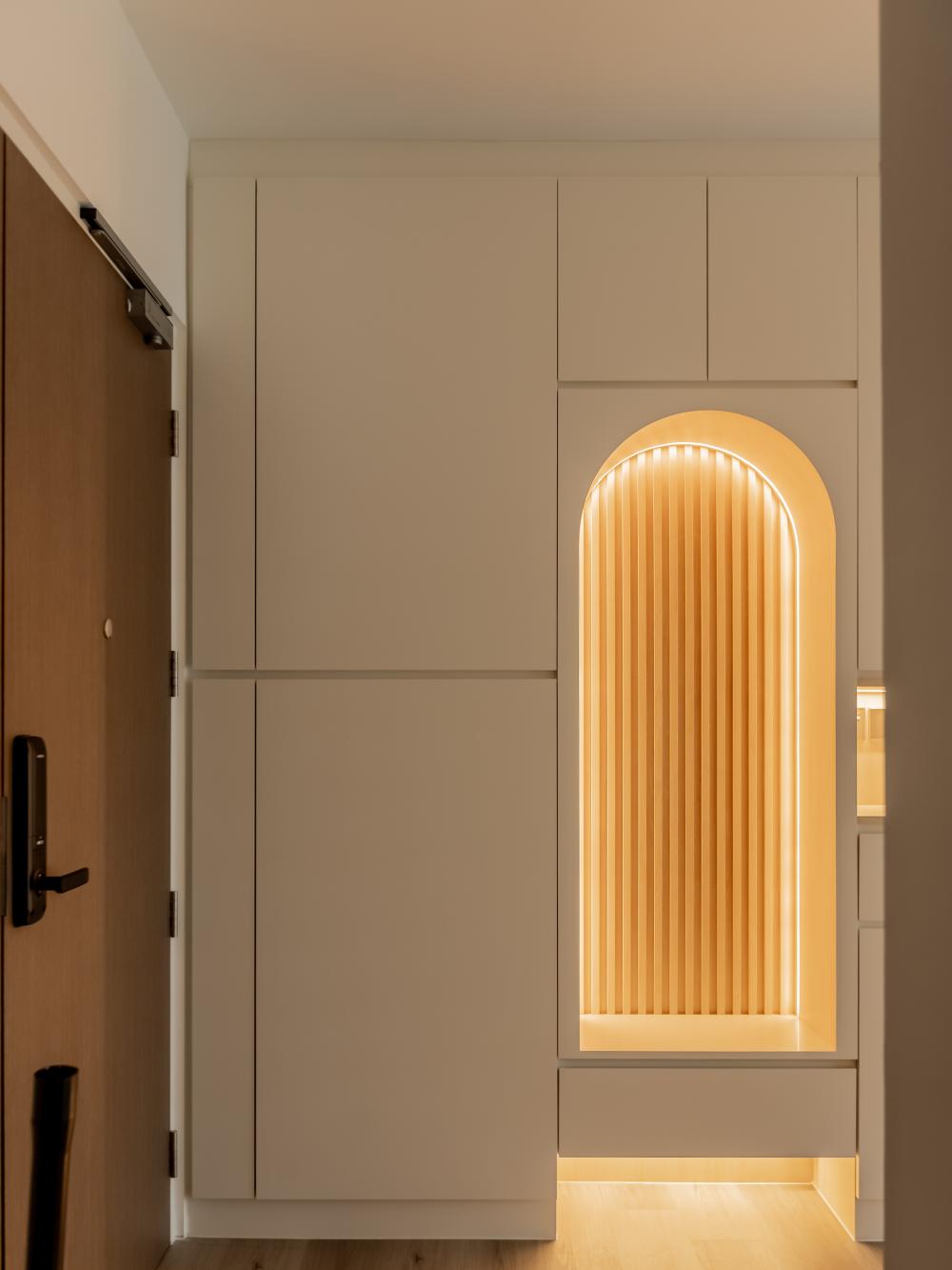 Scandinavian Entryway with Seating Bench and Shoe Rack